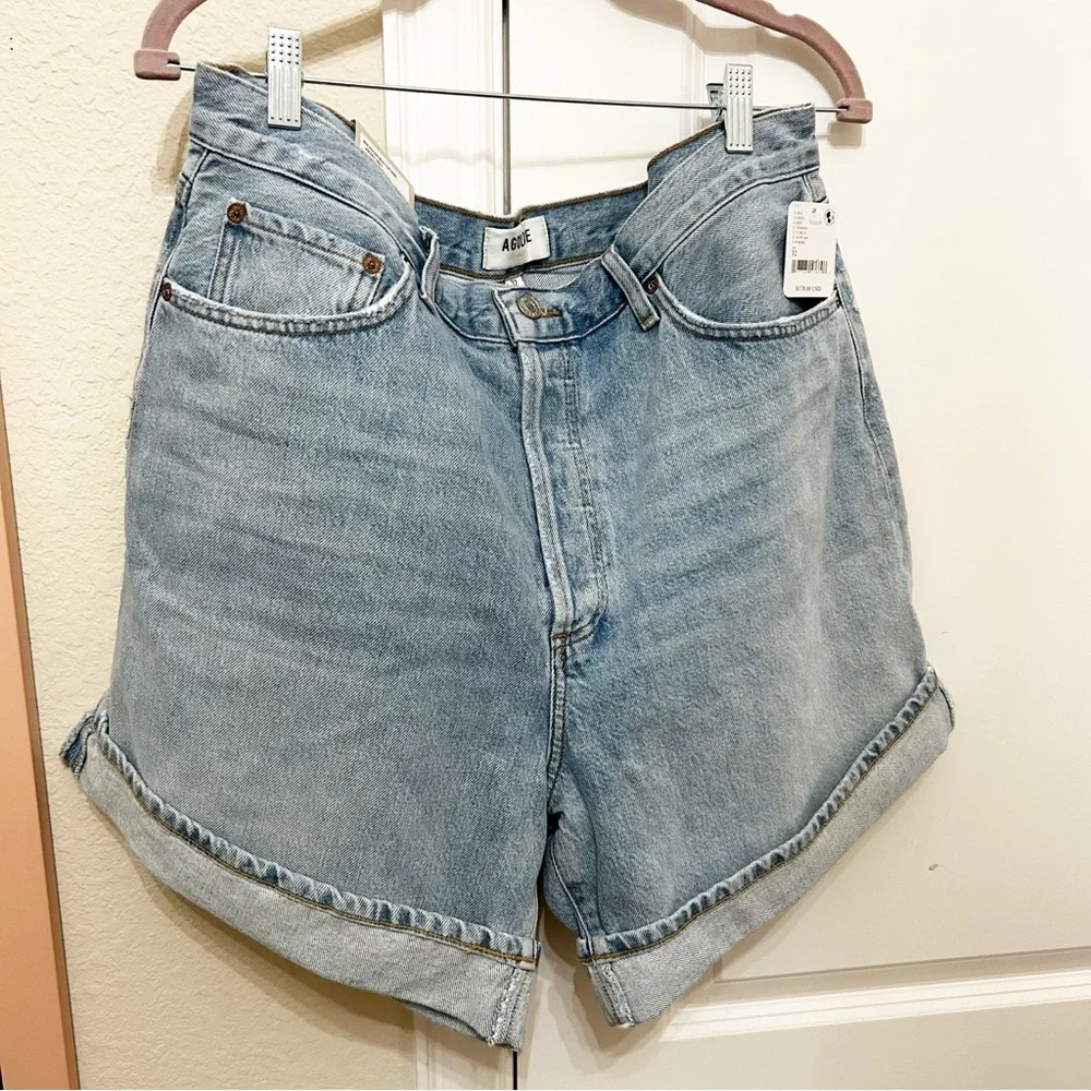 NWT Agolde Dame Denim Shorts High Rise Baggy Cuff Tension